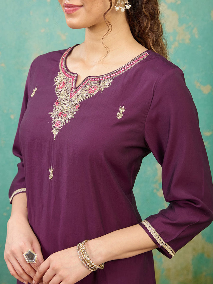 Purple Zariwork Soft Raw Silk Readymade Salwar Suit