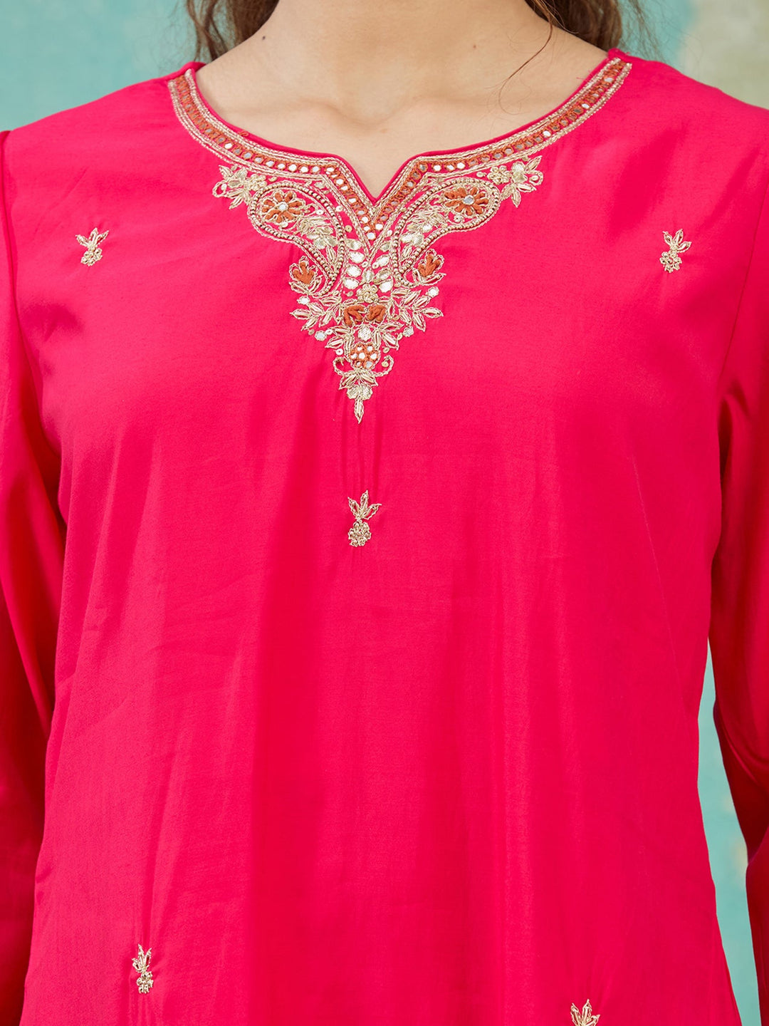 Rani Pink Zariwork Soft Raw Silk Readymade Salwar Suit