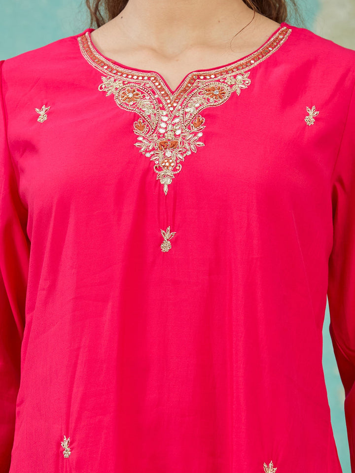 Rani Pink Zariwork Soft Raw Silk Readymade Salwar Suit