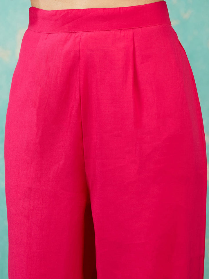 Rani Pink Zariwork Soft Raw Silk Readymade Salwar Suit