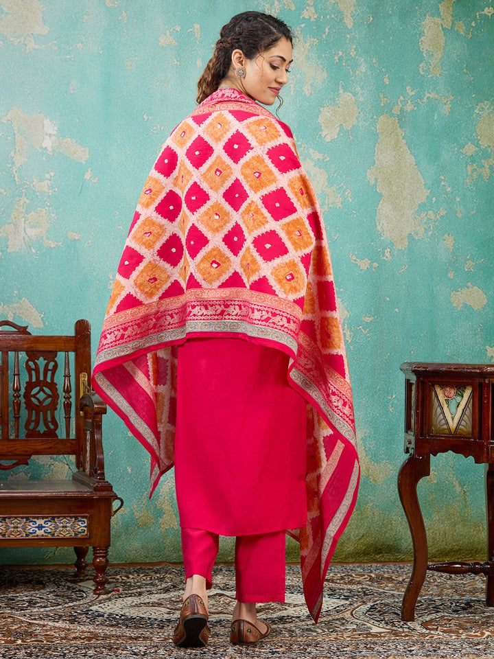 Rani Pink Zariwork Soft Raw Silk Readymade Salwar Suit