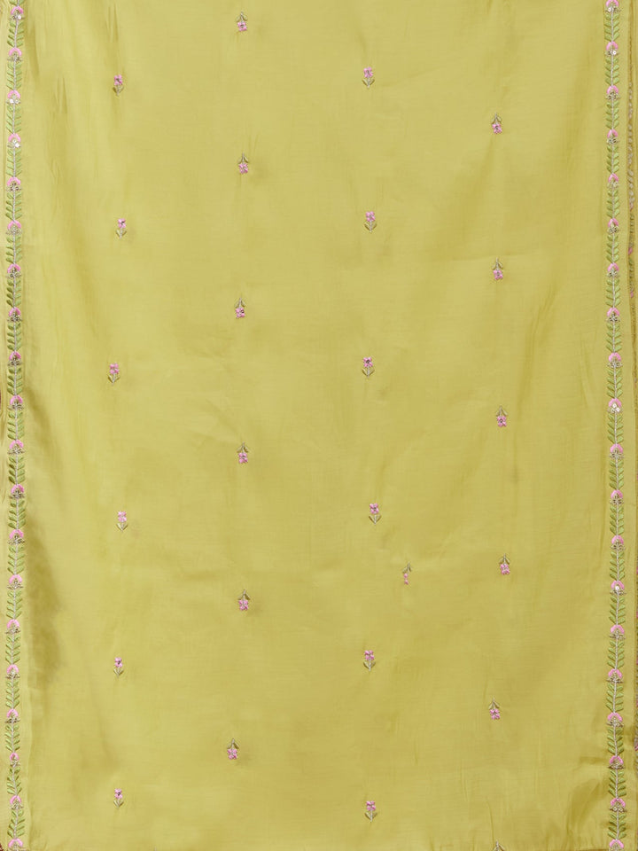 Pista Green Threadwork Chanderi Readymade Salwar Suit