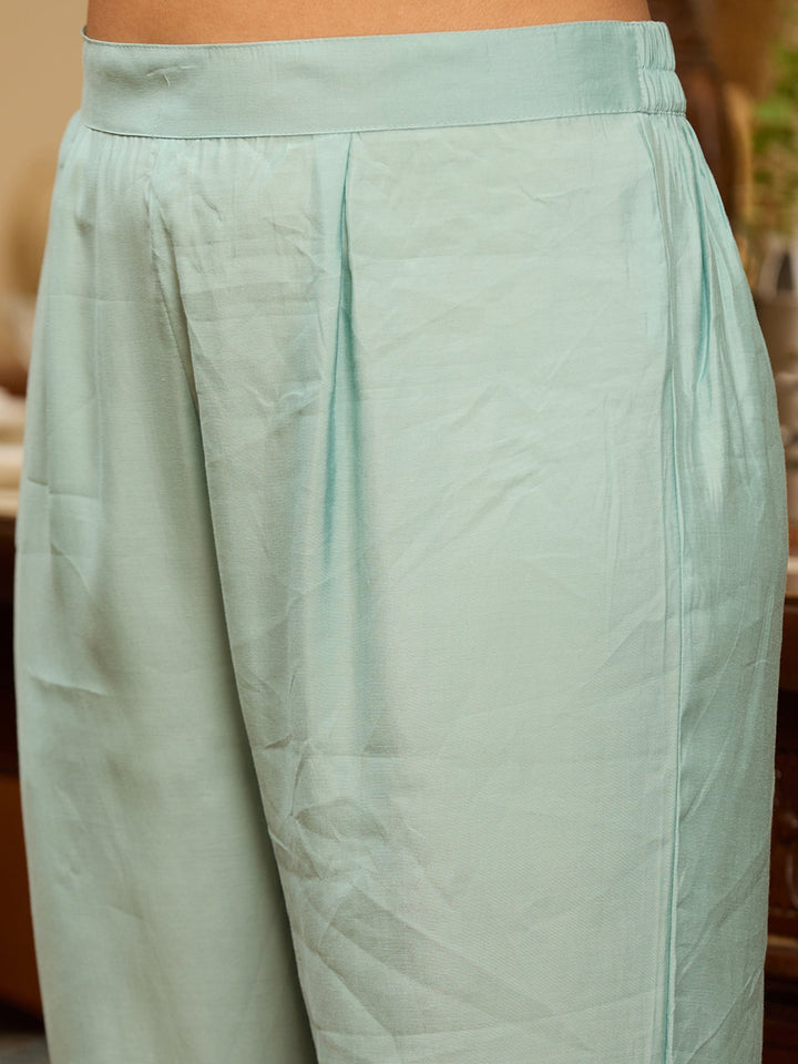 Sky Blue Threadwork Chanderi Readymade Salwar Suit