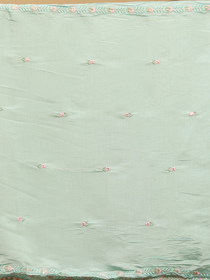 Sky Blue Threadwork Chanderi Readymade Salwar Suit