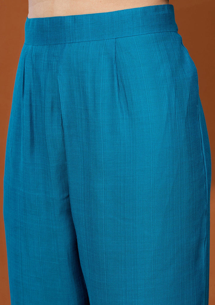 Blue Threadwork Chanderi Readymade Salwar Suit