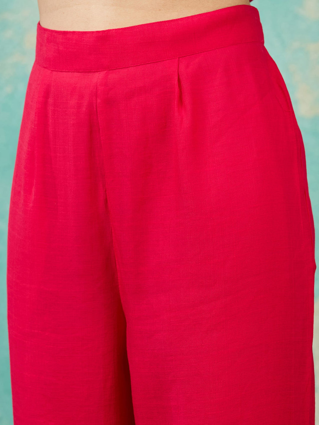 Rani Pink Threadwork Chanderi Readymade Salwar Suit