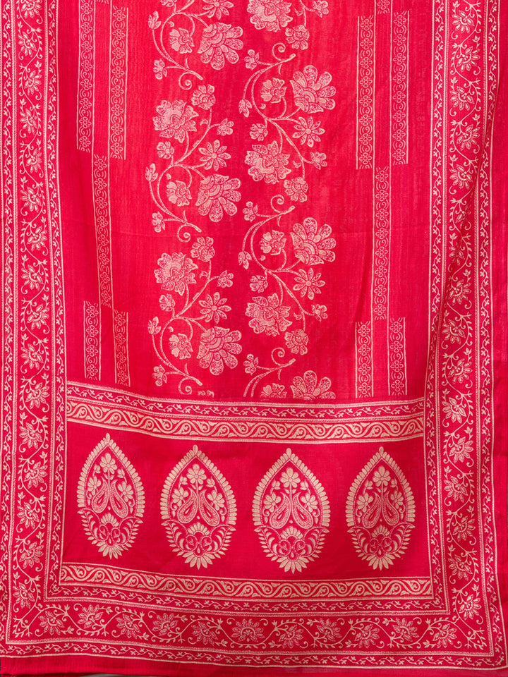 Rani Pink Threadwork Chanderi Readymade Salwar Suit