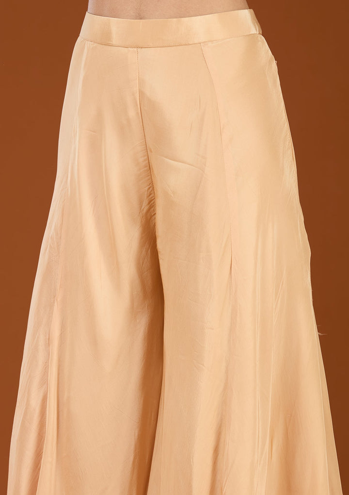 Beige Threadwork Georgette Readymade Salwar Suit