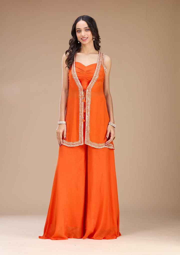 Orange Cutdana Georgette Readymade Salwar Suit