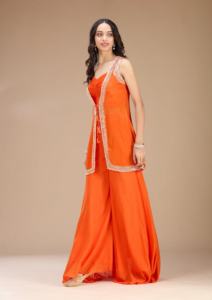Orange Cutdana Georgette Readymade Salwar Suit