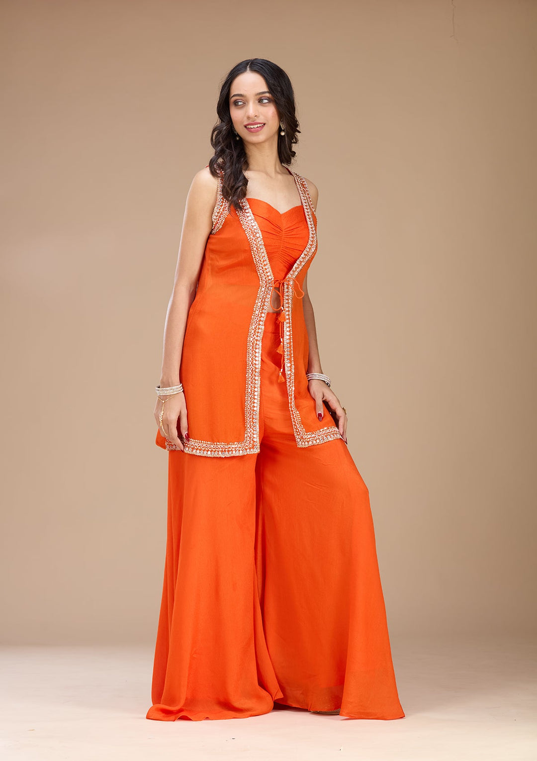 Orange Cutdana Georgette Readymade Salwar Suit