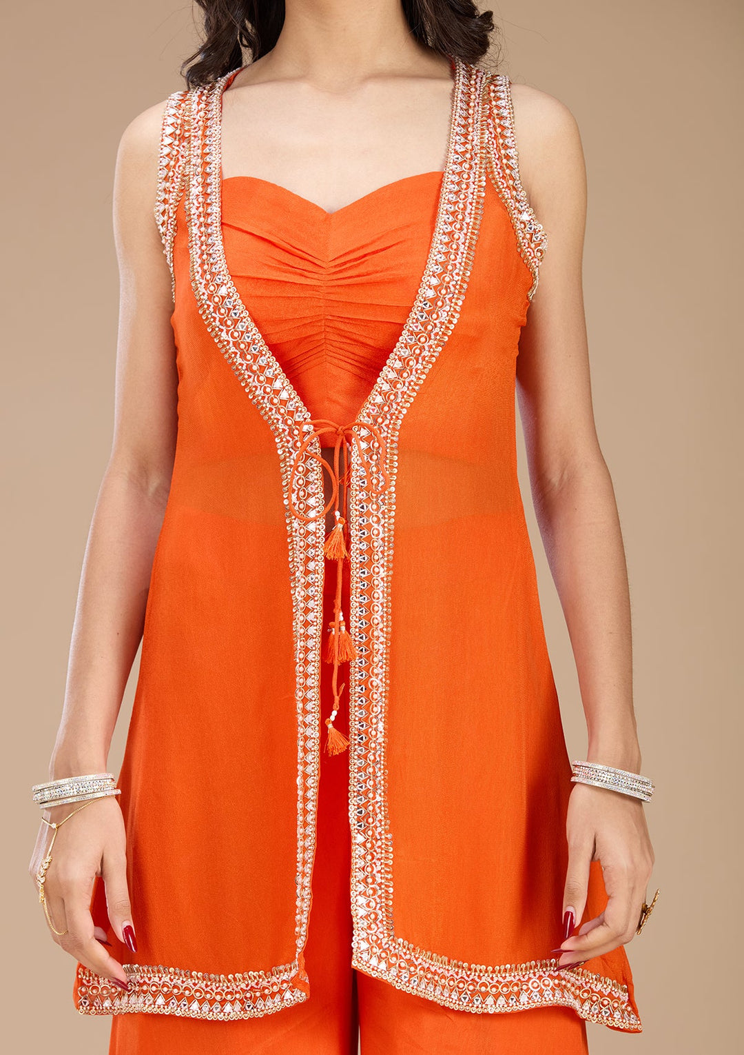 Orange Cutdana Georgette Readymade Salwar Suit