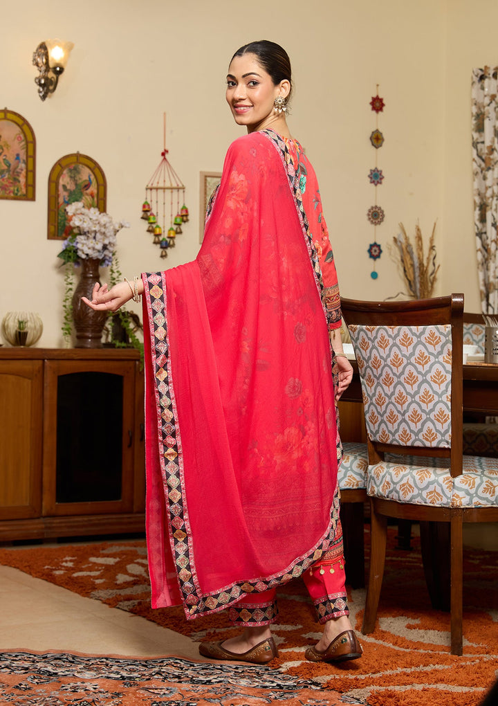 Red Mirrorwork Crepe Readymade Salwar Suit