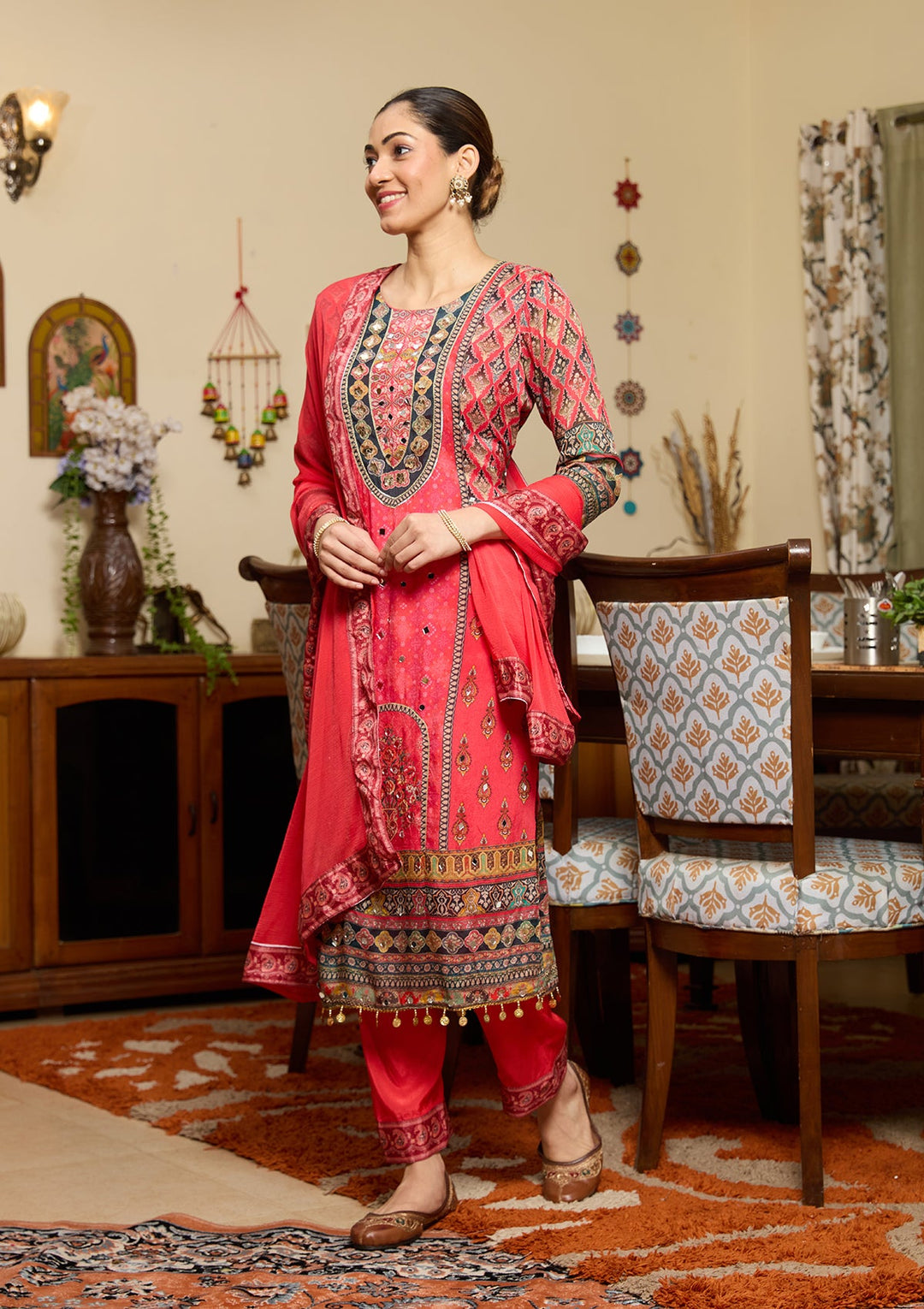 Pink Mirrorwork Crepe Readymade Salwar Suit