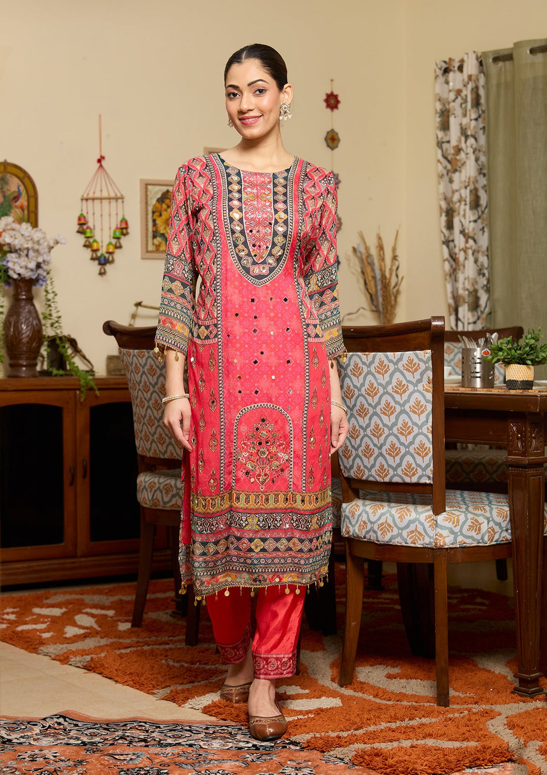 Pink Mirrorwork Crepe Readymade Salwar Suit