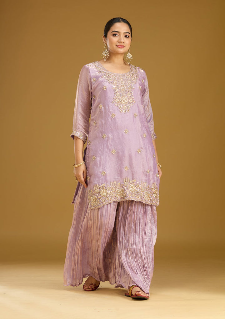 Lavender Threadwork Tissue Readymade Salwar Suit
