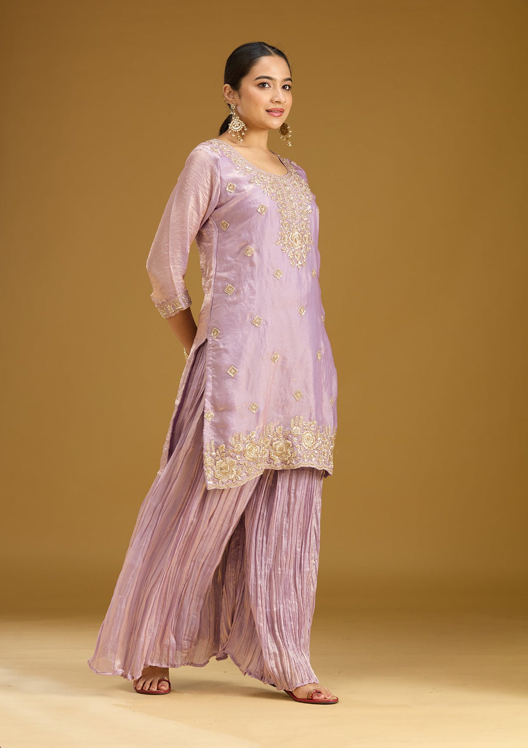 Lavender Threadwork Tissue Readymade Salwar Suit