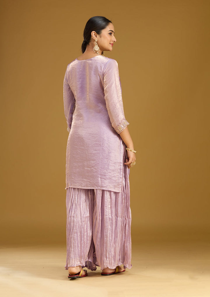Lavender Threadwork Tissue Readymade Salwar Suit