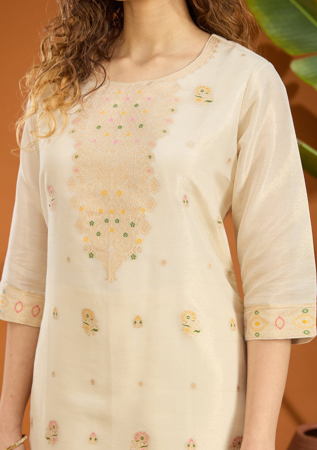 Leaf Green Zariwork Brocade Readymade Salwar Suit