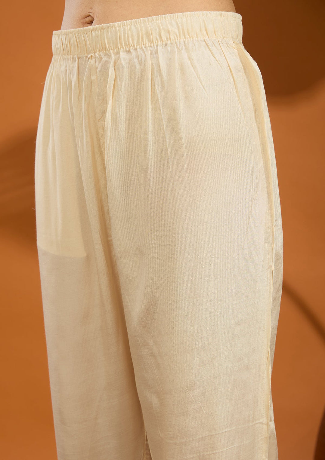 Beige Plain Brocade Readymade Salwar Suit