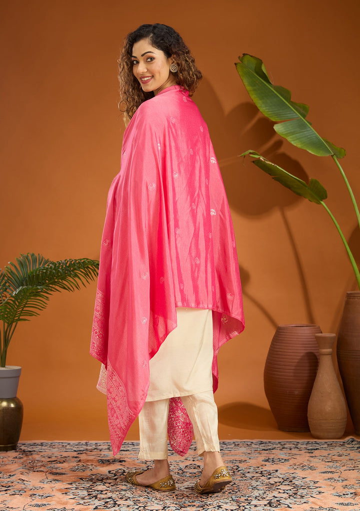 Beige Plain Brocade Readymade Salwar Suit