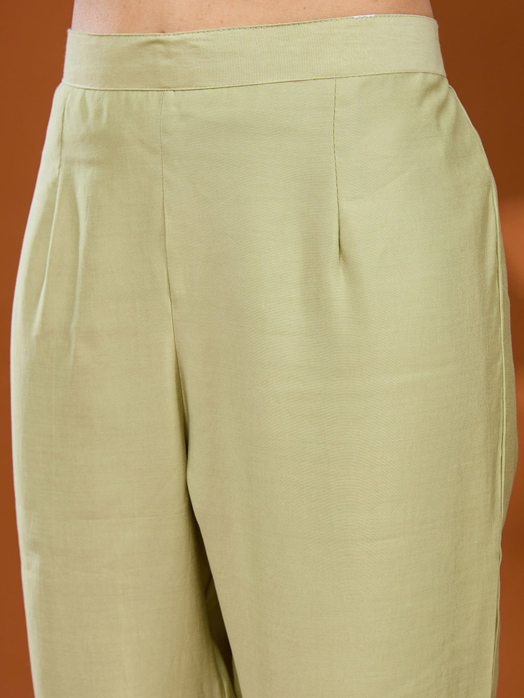 Pista Green Threadwork Chanderi Readymade Salwar Suit