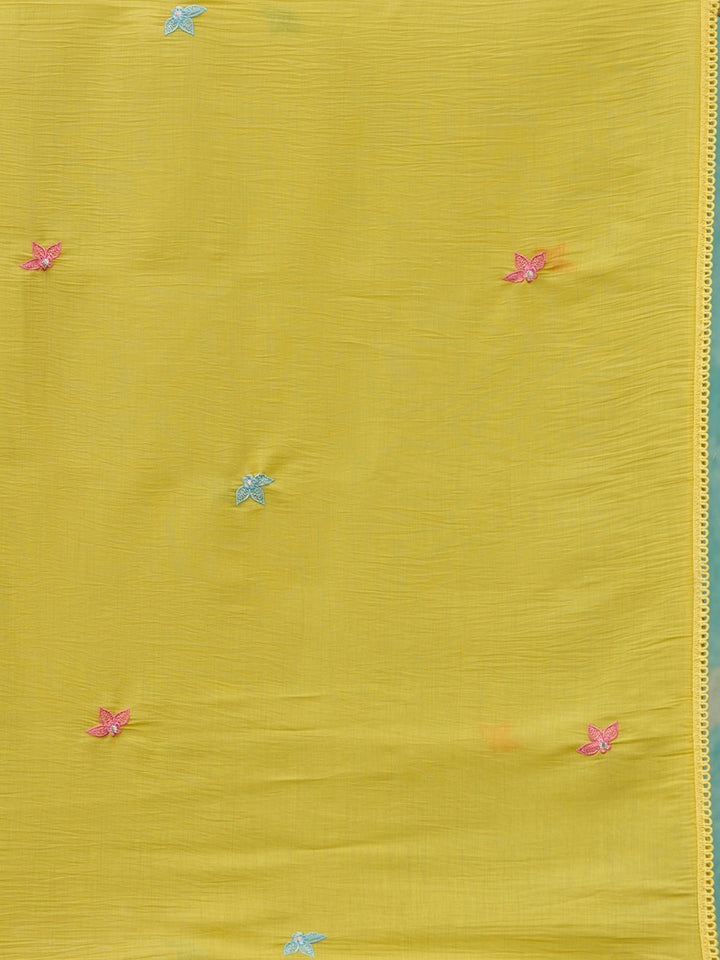 Yellow Threadwork Chanderi Readymade Salwar Suit