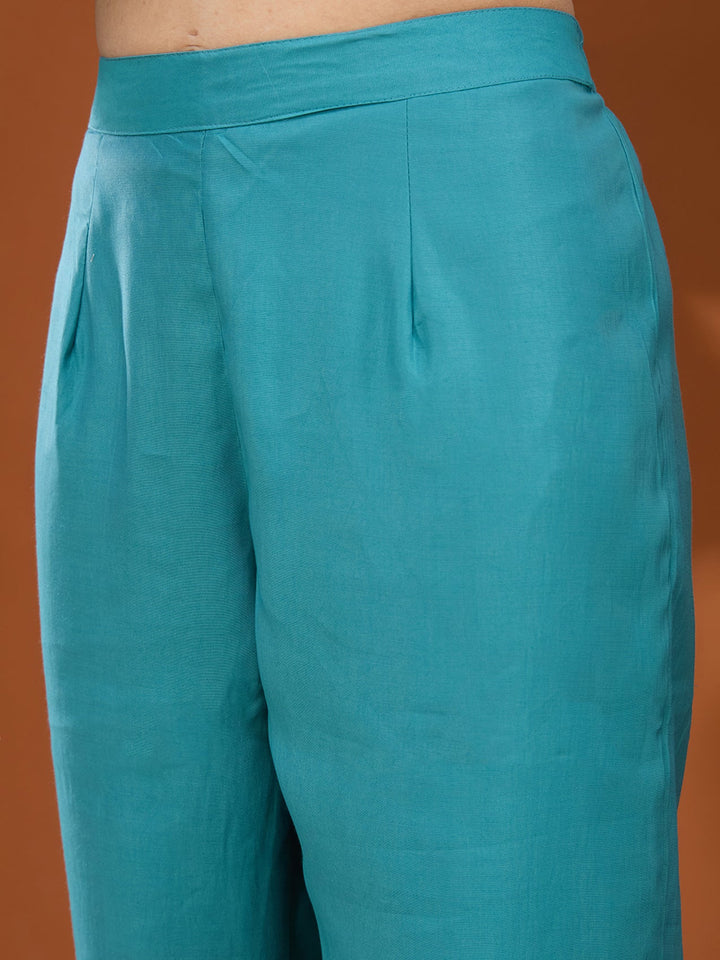 Blue Threadwork Chanderi Readymade Salwar Suit