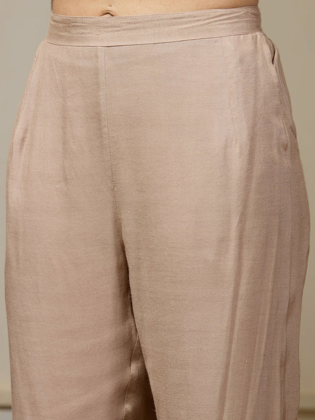 Light Brown Threadwork Chanderi Readymade Salwar Suit