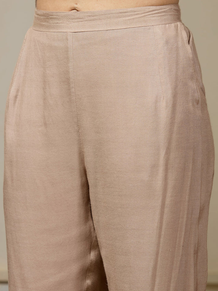 Light Brown Threadwork Chanderi Readymade Salwar Suit