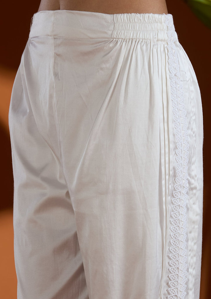 White Threadwork Tissue Readymade Salwar Suit