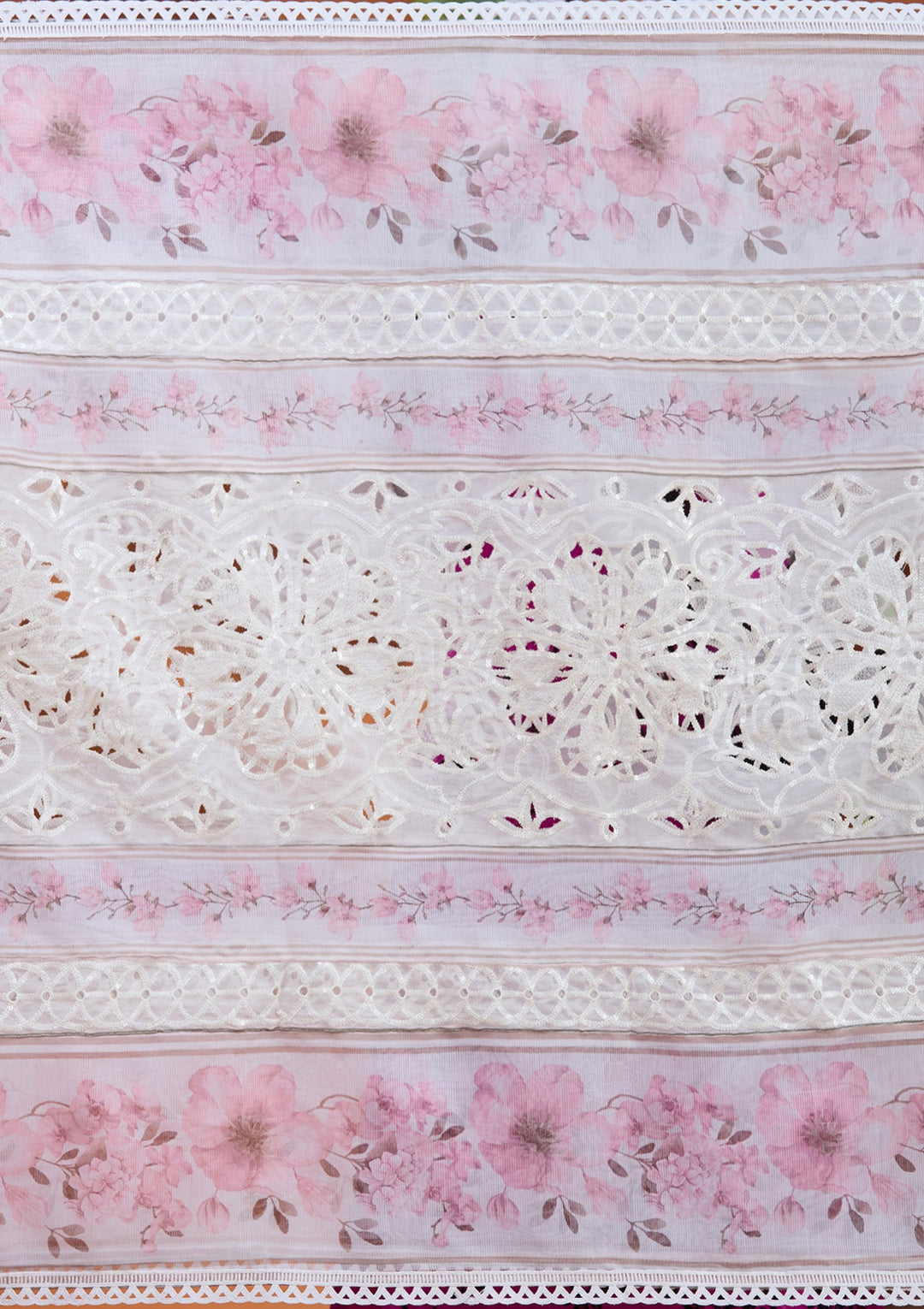White Threadwork Tissue Readymade Salwar Suit