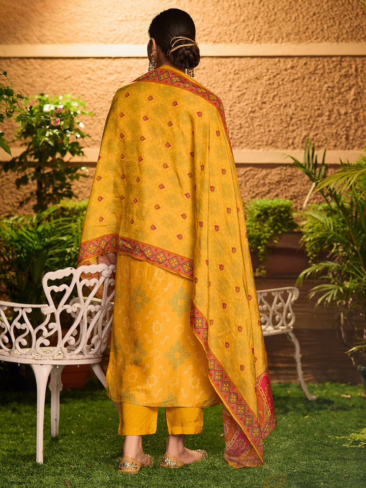 Mustard Yellow Sequins Soft Raw Silk Readymade Salwar Suit
