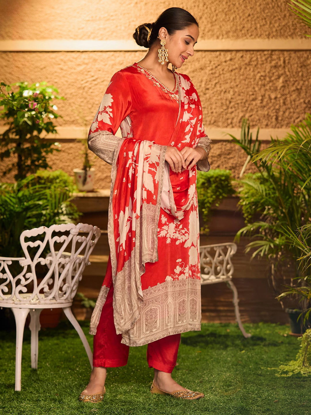 Rust Cutdana Satin Readymade Salwar Suit