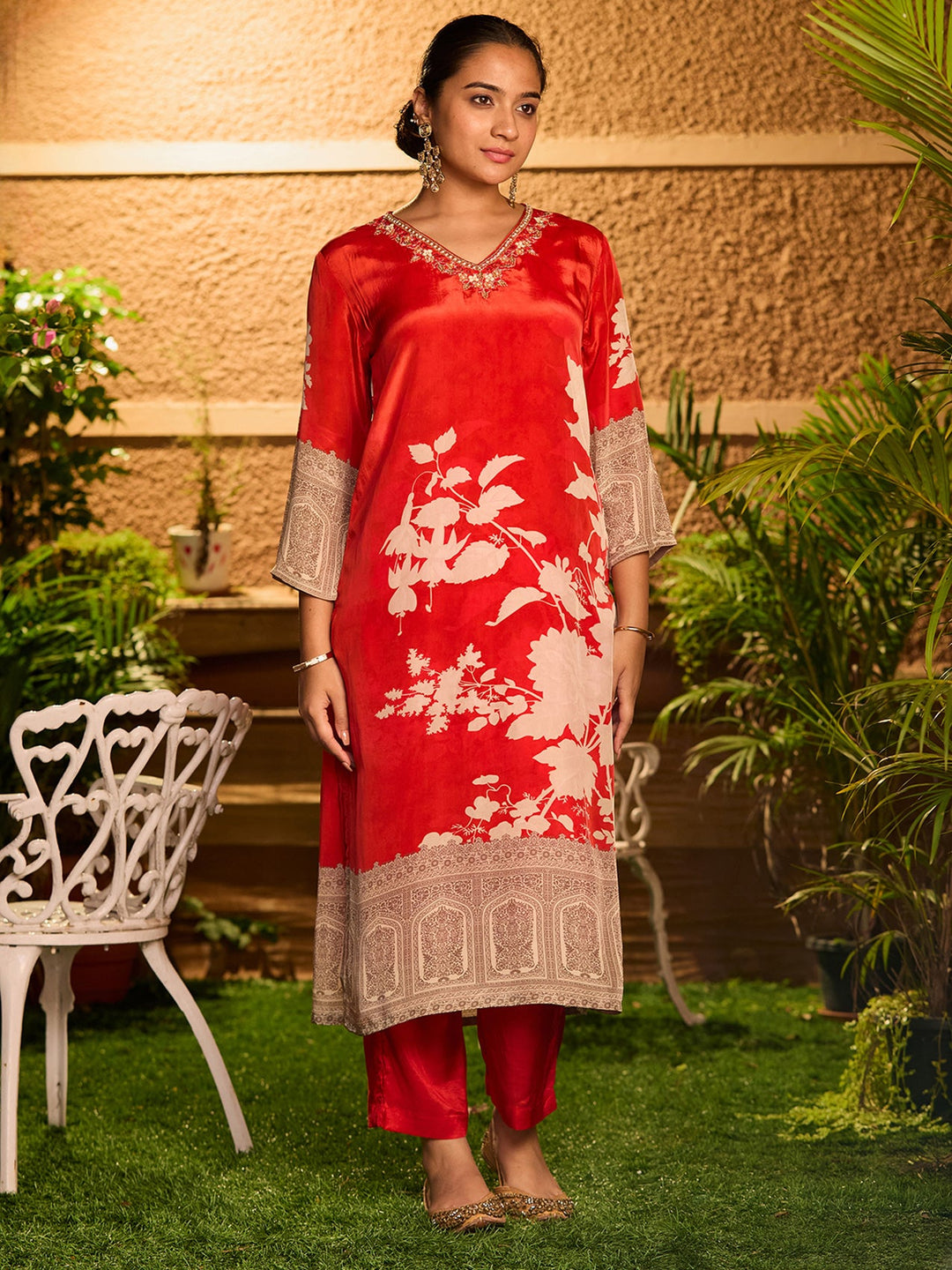 Rust Cutdana Satin Readymade Salwar Suit