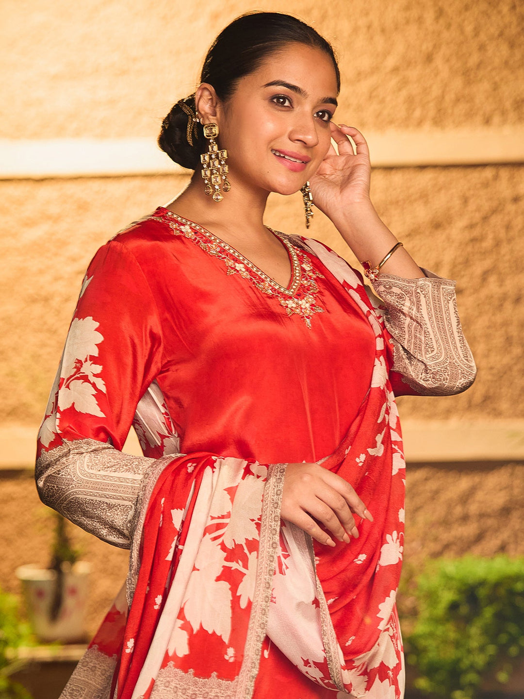 Rust Cutdana Satin Readymade Salwar Suit