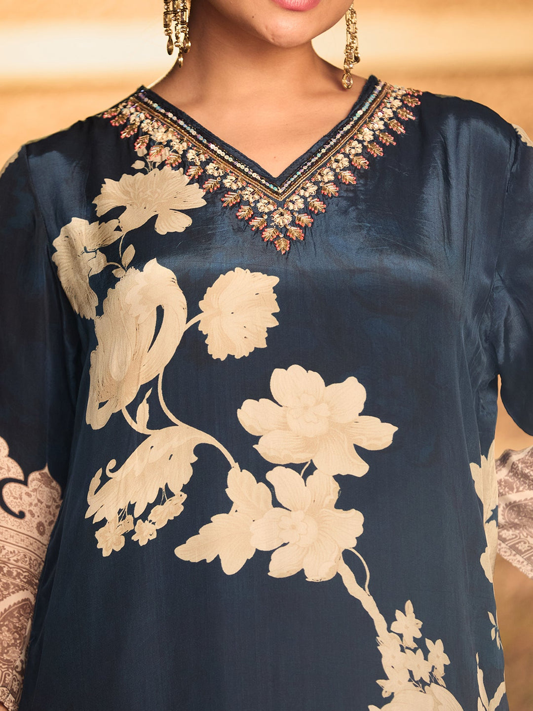 Navy Blue Cutdana Satin Readymade Salwar Suit