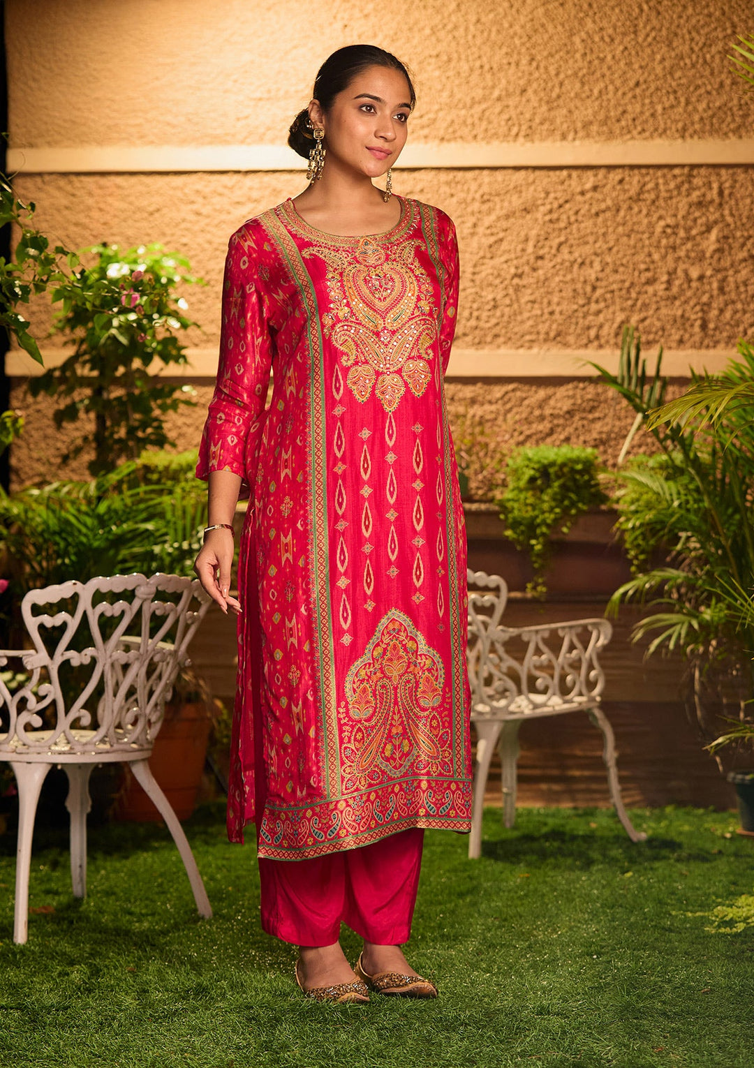 Rani Pink Cutdana Soft Raw Silk Readymade Salwar Suit