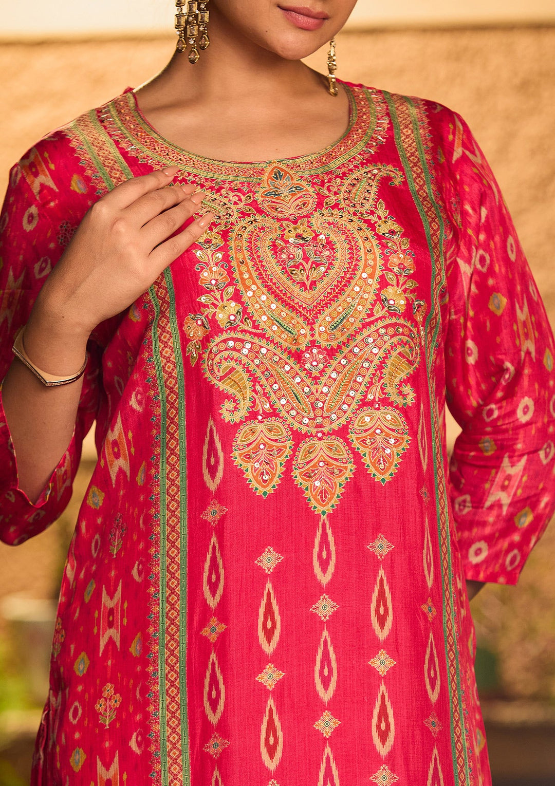 Rani Pink Cutdana Soft Raw Silk Readymade Salwar Suit