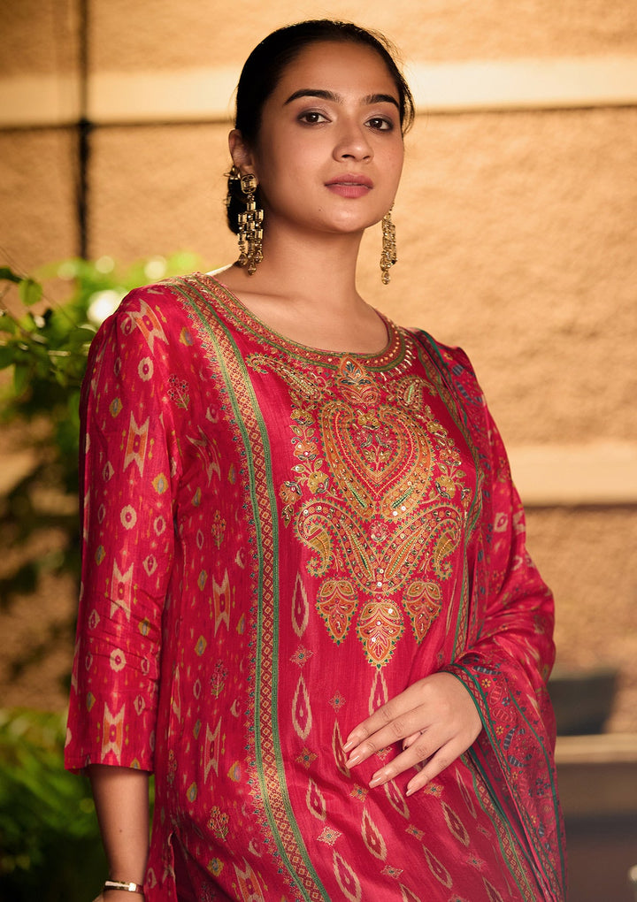 Rani Pink Cutdana Soft Raw Silk Readymade Salwar Suit