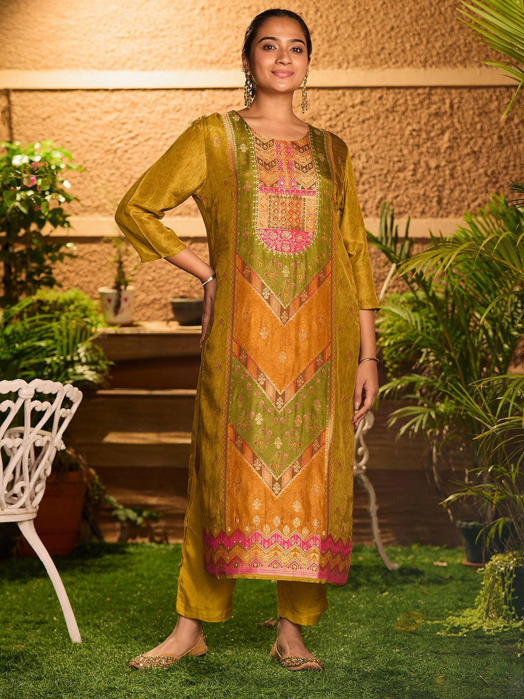 Mehandi Green Cutdana Soft Raw Silk Readymade Salwar Suit