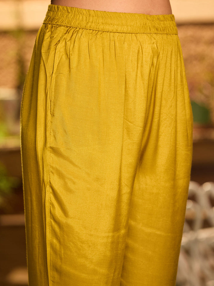 Mehandi Green Cutdana Soft Raw Silk Readymade Salwar Suit