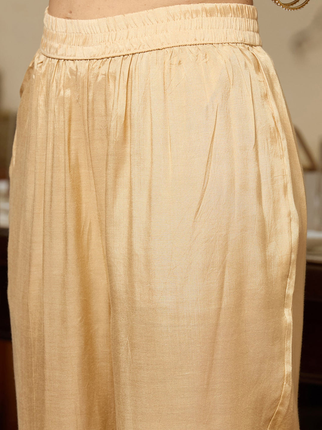 Beige Cutdana Tissue Readymade Salwar Suit