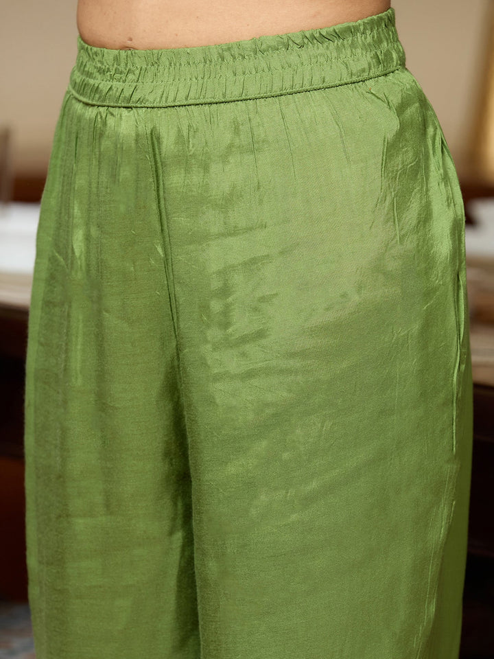 Green Stonework Soft Raw Silk Readymade Salwar Suit