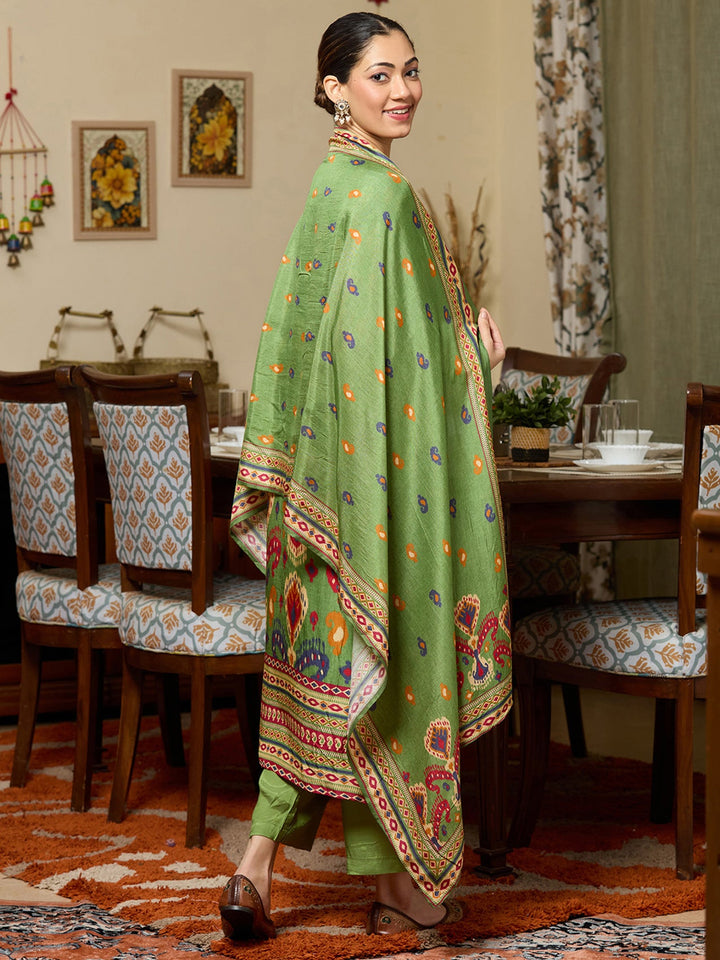 Green Stonework Soft Raw Silk Readymade Salwar Suit