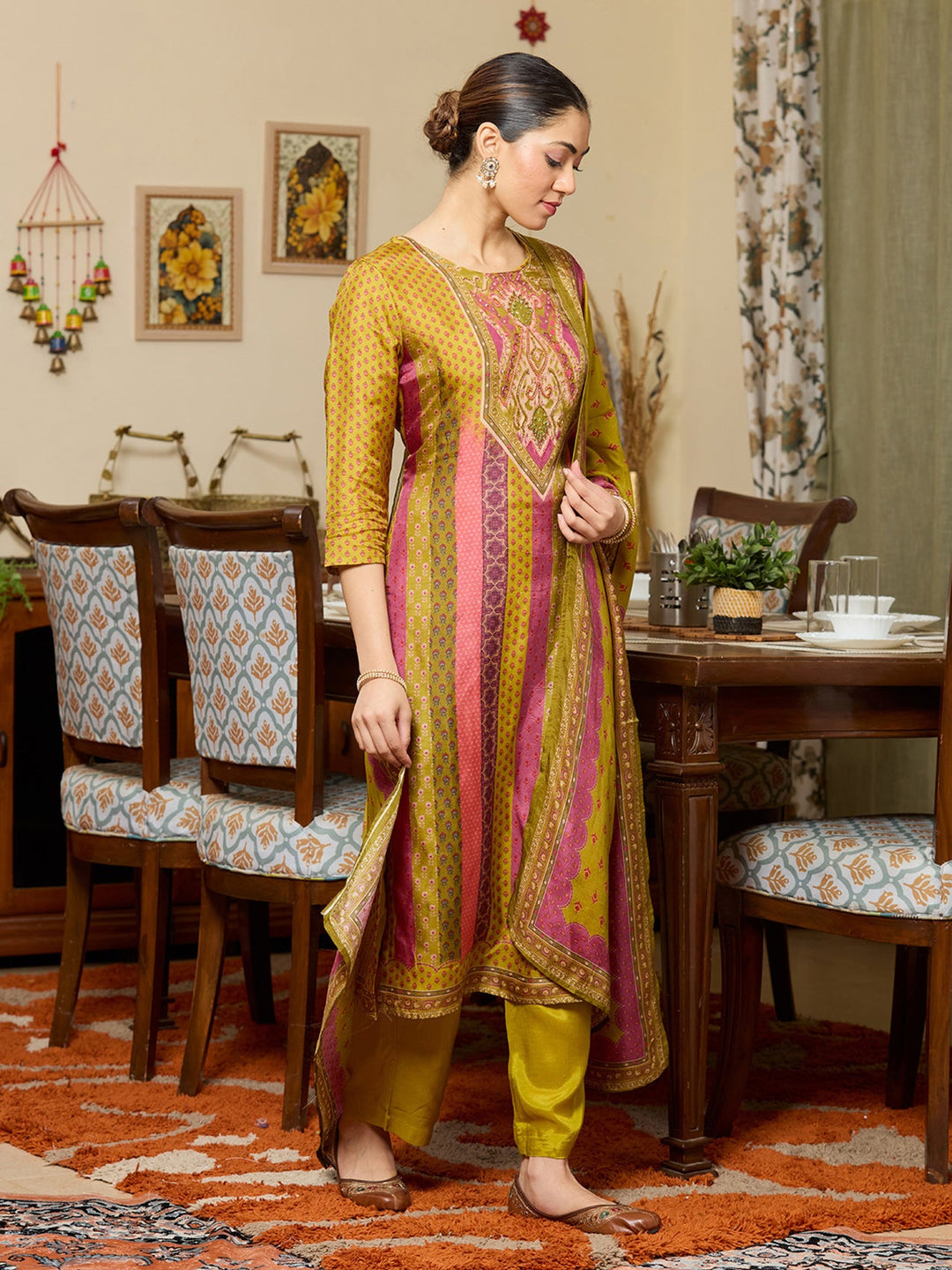 Mehandi Green Cutdana Satin Readymade Salwar Suit