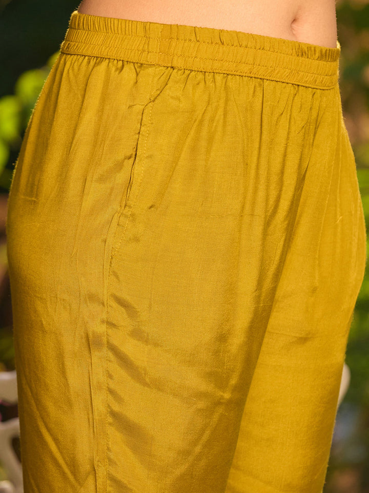 Mustard Yellow Cutdana Satin Readymade Salwar Suit