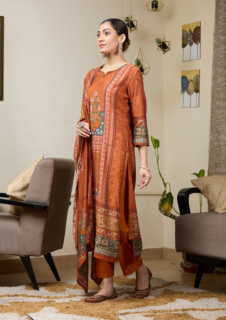 Orange Cutdana Satin Readymade Salwar Suit
