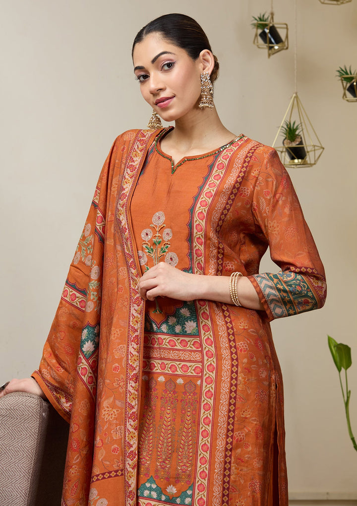 Orange Cutdana Satin Readymade Salwar Suit