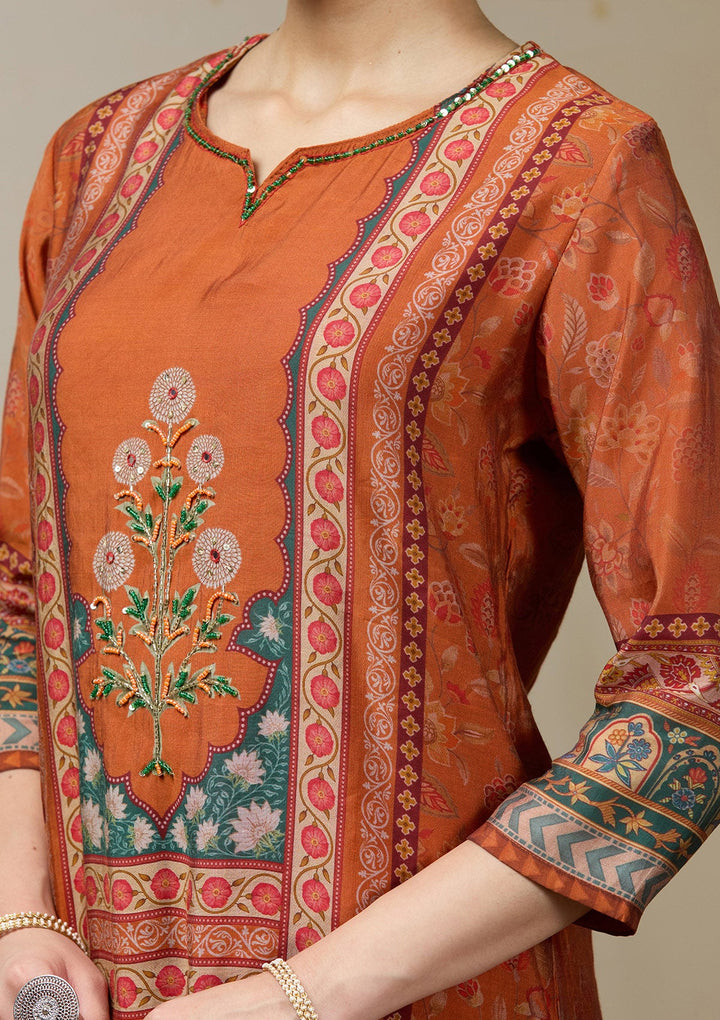 Orange Cutdana Satin Readymade Salwar Suit